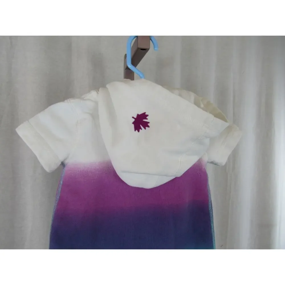Roots 3-6m Multi Color Ombre Romper Baby with Hood Hoodie Purple Teal White